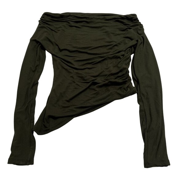 Naked Wardrobe Off Shoulder Asymmetrical Top in Green - Picture 1 of 5